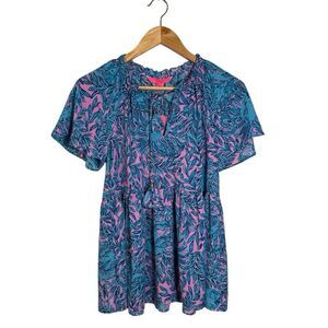 Lilly Pulitzer Zadie Top Women's XS Seabreeze Blue Hey Gull Friend NWT